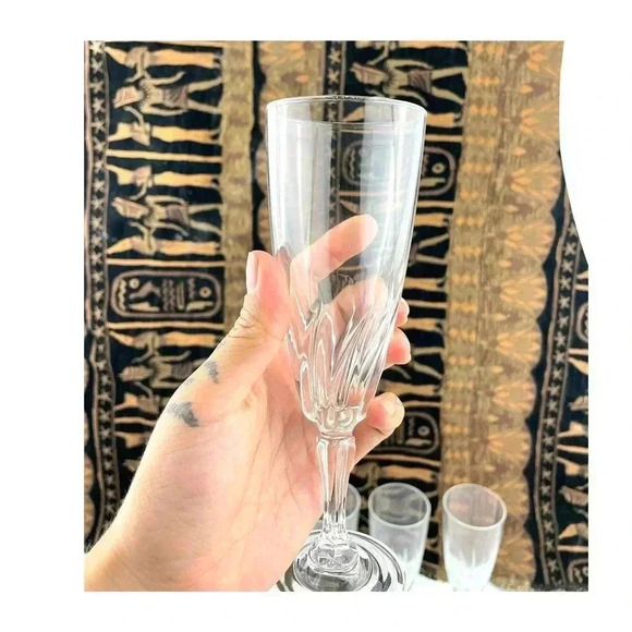 VTG Set of 4 Clear Glass Champagne Flute Wine 7" Unmarked Stemware - Picture 11 of 13